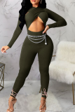 Black Sexy Solid Color Hollow Out O Neck Skinny Jumpsuits