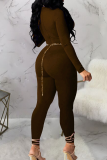 Black Sexy Solid Color Hollow Out O Neck Skinny Jumpsuits