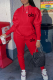 Red Casual Letters Pocket Hooded Long Sleeve Two Pieces