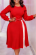 Red Casual Solid Color With Belt Contrast O Neck Long Dresses