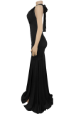 Burgundy Sexy Solid Color Backless Slit Halter Long Dresses