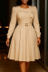 Khaki Elegant Solid Color With Belt O Neck A Line Dresses