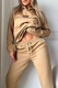 Khaki Casual Letters Zipper Hooded Long Sleeve Two Pieces