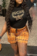 Black Casual Letters Contrast O Neck Short Sleeve Two Pieces