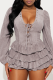 Powder White Sexy Solid Color Cross Straps Deep V Neck Cake Skirt Dresses