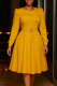 Yellow Elegant Solid Color With Belt O Neck A Line Dresses