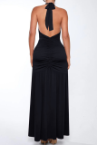 Burgundy Sexy Solid Color Backless Slit Halter Long Dresses