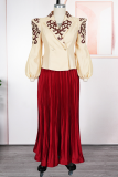 Blue Elegant Print Pleated Turn-back Collar Plus Size Two Pieces