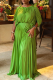 Green Yellow Elegant Solid Color Ruched O Neck Long Dresses