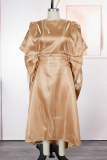 Green Casual Solid Color Ruched O Neck Long Dresses