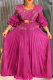 Rose Red Elegant Solid Color Hot Drill U Neck Long Plus Size Dresses