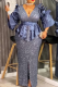 Gray Blue Elegant Solid Color Sequins Slit V Neck Long Plus Size Dresses