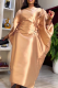 Champagne Casual Solid Color Ruched O Neck Long Dresses