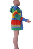 Colour Casual Stripe Contrast Cardigan Collar Outerwear