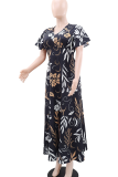 Black Casual Print Contrast V Neck Printed Dresses