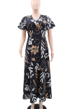 Black Casual Print Contrast V Neck Printed Dresses