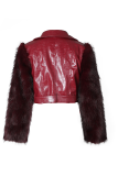 Red Casual Solid Color Zipper Turndown Collar Outerwear