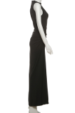 Brown Elegant Solid Color Metal Accessories Trim O Neck Long Dresses