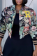 Black Casual Letters Embroidered Turndown Collar Outerwear