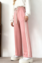 Pink Casual Stripe Contrast Straight High Waist Conventional Patchwork Bottoms