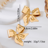 Gold Daily Solid Color Bow Decor Earrings