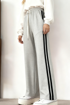 White Casual Stripe Contrast Straight High Waist Conventional Patchwork Bottoms