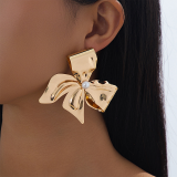 Gold Daily Solid Color Bow Decor Earrings