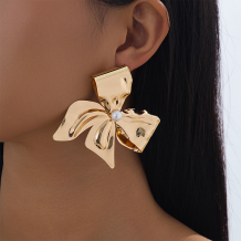 Gold Daily Solid Color Bow Decor Earrings