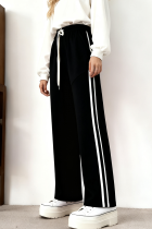 Black Casual Stripe Contrast Straight High Waist Conventional Patchwork Bottoms