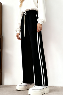 Black Casual Stripe Contrast Straight High Waist Conventional Patchwork Bottoms