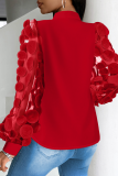 Red Casual Solid Color Strap Design O Neck Tops