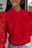 Red Casual Solid Color Strap Design O Neck Tops