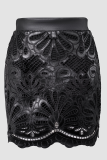 Black Sexy Solid Color Lace Skinny High Waist Patchwork Bottoms