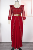 Deep Blue Elegant Solid Color Hot Drill V Neck Long Plus Size Dresses