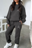 Light Blue Casual Print Pocket Hooded Long Sleeve Two Pieces