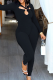 Black Sexy Solid Color Hollow Out O Neck Skinny Jumpsuits
