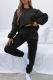 Black Casual Print Patchwork O Neck Long Sleeve Two Pieces
