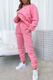 Peach Casual Print Patchwork O Neck Long Sleeve Two Pieces