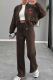 Coffee Casual Print Zipper Zipper Collar Long Sleeve Two Pieces