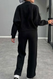 Black Casual Print Zipper Zipper Collar Long Sleeve Two Pieces