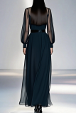 Black Elegant Solid Color Mesh O Neck Long Sleeve Two Pieces