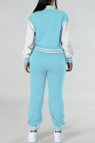 Yellow Casual Solid Color Buckle Contrast O Neck Long Sleeve Two Pieces