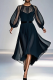 Black Elegant Solid Color Mesh O Neck Long Sleeve Two Pieces
