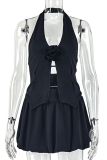 Yellow Sexy Solid Color Ruched V Neck Sleeveless Two Pieces