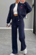 Dark Blue Casual Print Zipper Zipper Collar Long Sleeve Two Pieces