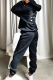 Black Casual Print Pocket Hooded Long Sleeve Two Pieces