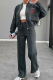 Dark Gray Casual Print Zipper Zipper Collar Long Sleeve Two Pieces