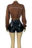 White Casual Letters Embroidered Zipper Collar Outerwear