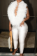 White Sexy Solid Color Backless Deep V Neck Skinny Jumpsuits