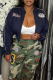 Tibetan Blue Casual Letters Embroidered Zipper Collar Outerwear